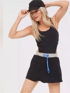 aerie Black Athletic Shorts with Blue Drawstring